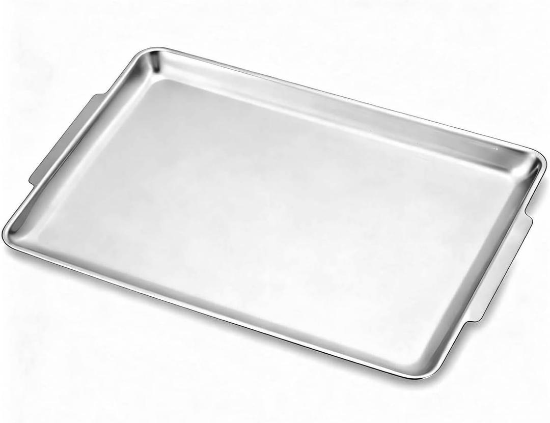 16.3" x 11" Large Serving Platters, Stainless Steel Heavy-Duty Large Serving Trays, Silver Rectangular Plates for Food, Fruit, Party, Wedding, Christmas, Chip and Scratch Resistant