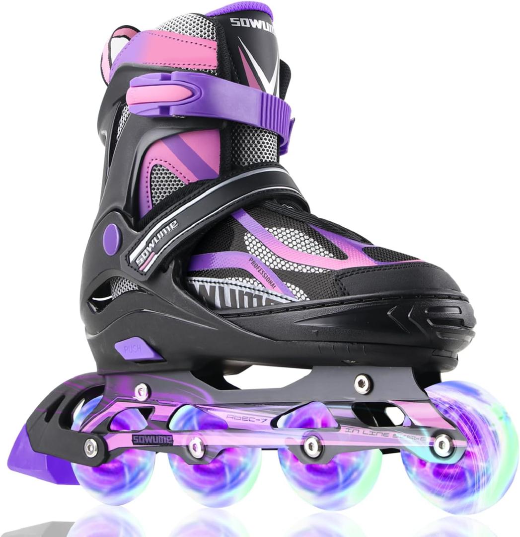Sowume Adjustable Inline Skates for Girls and Boys, Roller Skates with All Light Up Wheels, Patines para Mujer for Kids and Adults, Men, Women (Large - Youth & Adult)
