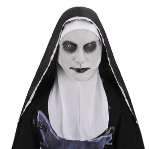 Scary Latex Nun Mask with Scarf Horror Nun Dress Up Full Head Masks for Halloween Costume Party Props