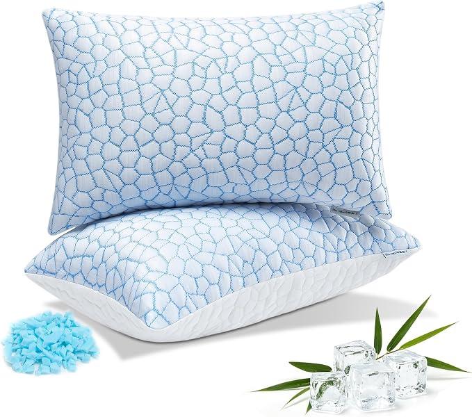 SheRest Cooling Pillow Set of 2 Queen,Memory Foam Pillows for Hot SleepersBamboo Fiber Ice Silk Cover, Adjustable Firm Pillow, Soft Yet Supportive, OEKO-TEX Certified, Stomach Sleepers