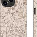 for iPhone 15 Pro Case Cute Wireless Charging Compatible Dual-Layer Shockproof Protection with Stylish Wildflower Design Protective Cover for Women - Beige Botanical Floral