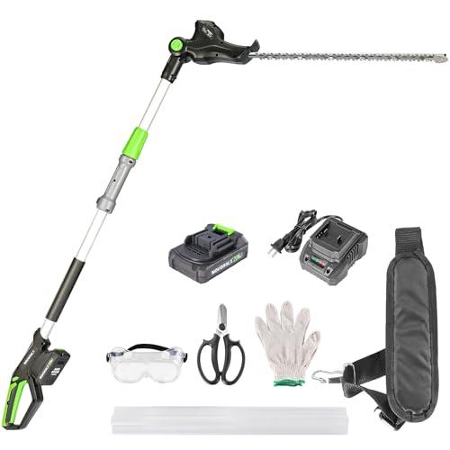 NovorikX Pole Hedge Trimmer Cordless 20V with Battery Powered 20-Inch Electric Hedge Trimmers 10-FT Reach with Extension Pole Multiple Angles for Shrubs Pruning Bush Trimmer