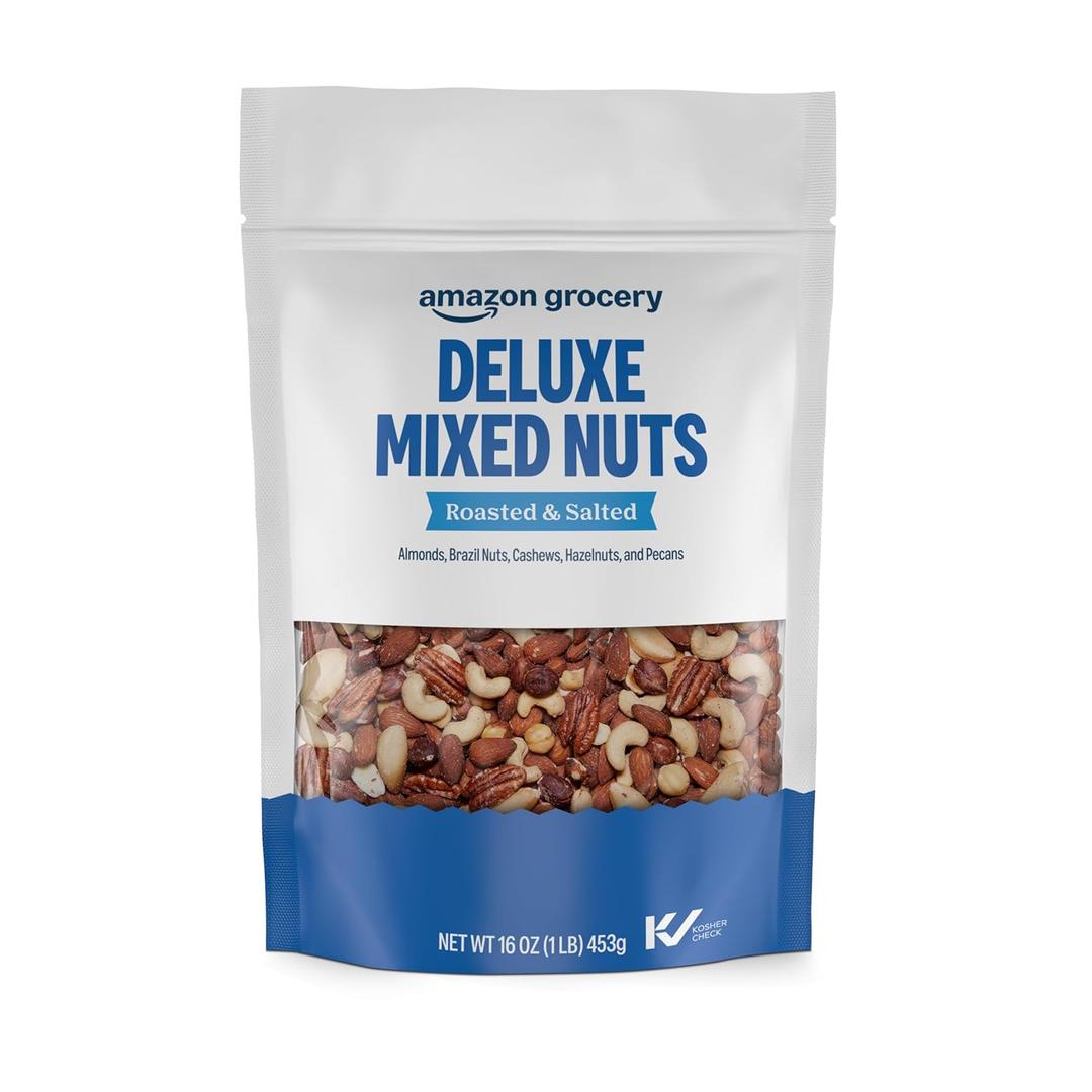 Amazon Grocery, Deluxe Mixed Nuts, Roasted & Salted, 16 Oz, BBD 07/15/2026