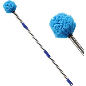 Cobweb Duster with Extension Pole, 4FT Stainless Steel Spider Web Brush with Pole, Cobweb Duster Outdoor for High Ceilings and Surfaces, Steel Long Handle, Lightweight Cleaner