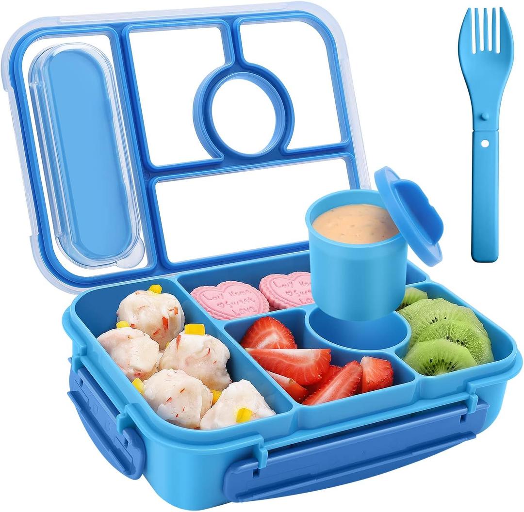 Bento Box Adult Lunch Box Kids,Lunch Containers for Adults/Kids/Toddler,5 Compartments Bento Lunch Box with Sauce Vontainers,Microwave & Dishwasher & Freezer Safe,BPA-Free(Blue)