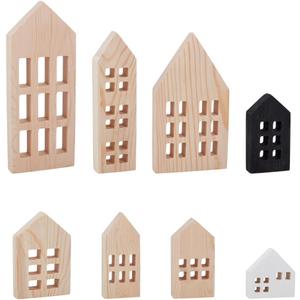 OLYCRAFT 8 Pack Wooden House Blocks Natural Pine Wood Blocks House Shaped Decor Block Wooden Coutouts Multi-Size Unfinished Wood Decor for DIY Home Bookshelf Kitchen Coffee Bar Ornaments