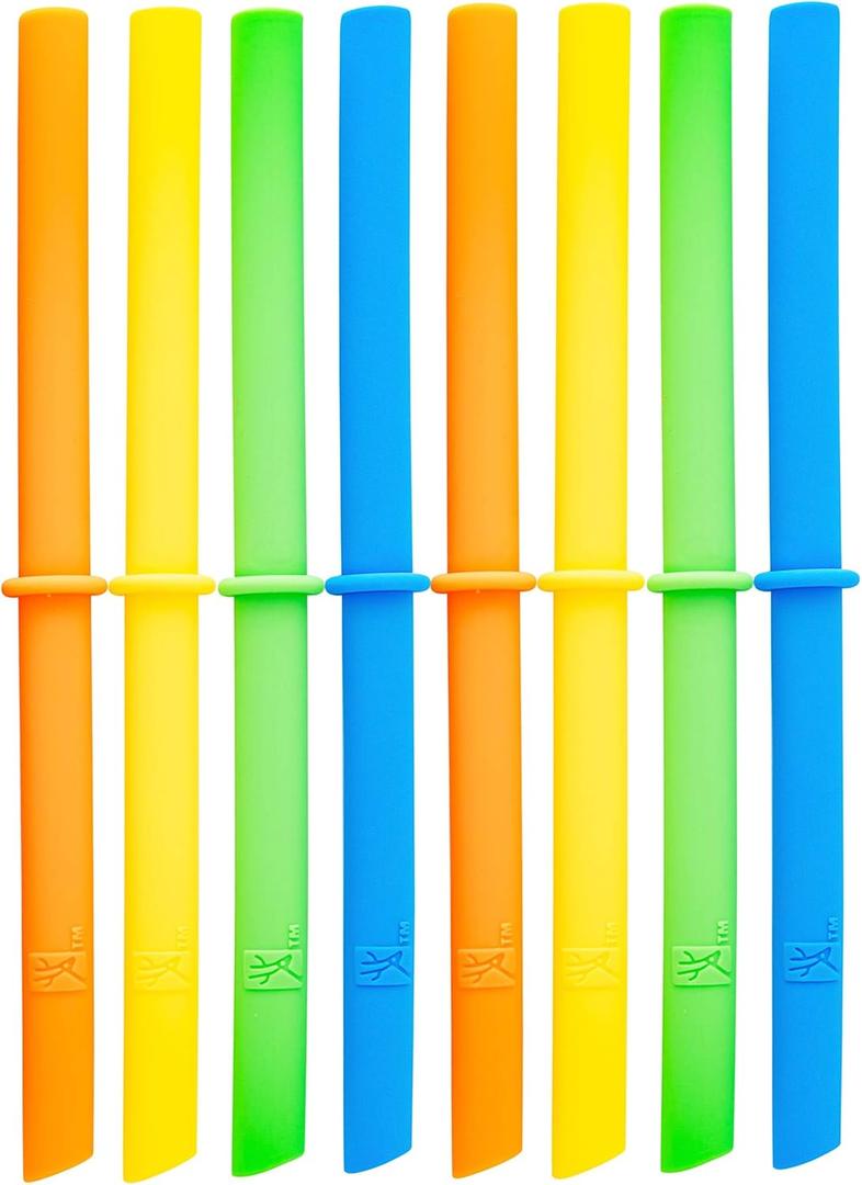 Elk and Friends Adult & Kid's Reusable Silicone Straws with Stopper for 12oz, 14oz & 16oz Mason Jars or Tumblers | Pack of 8 Straws | 7.9" Length