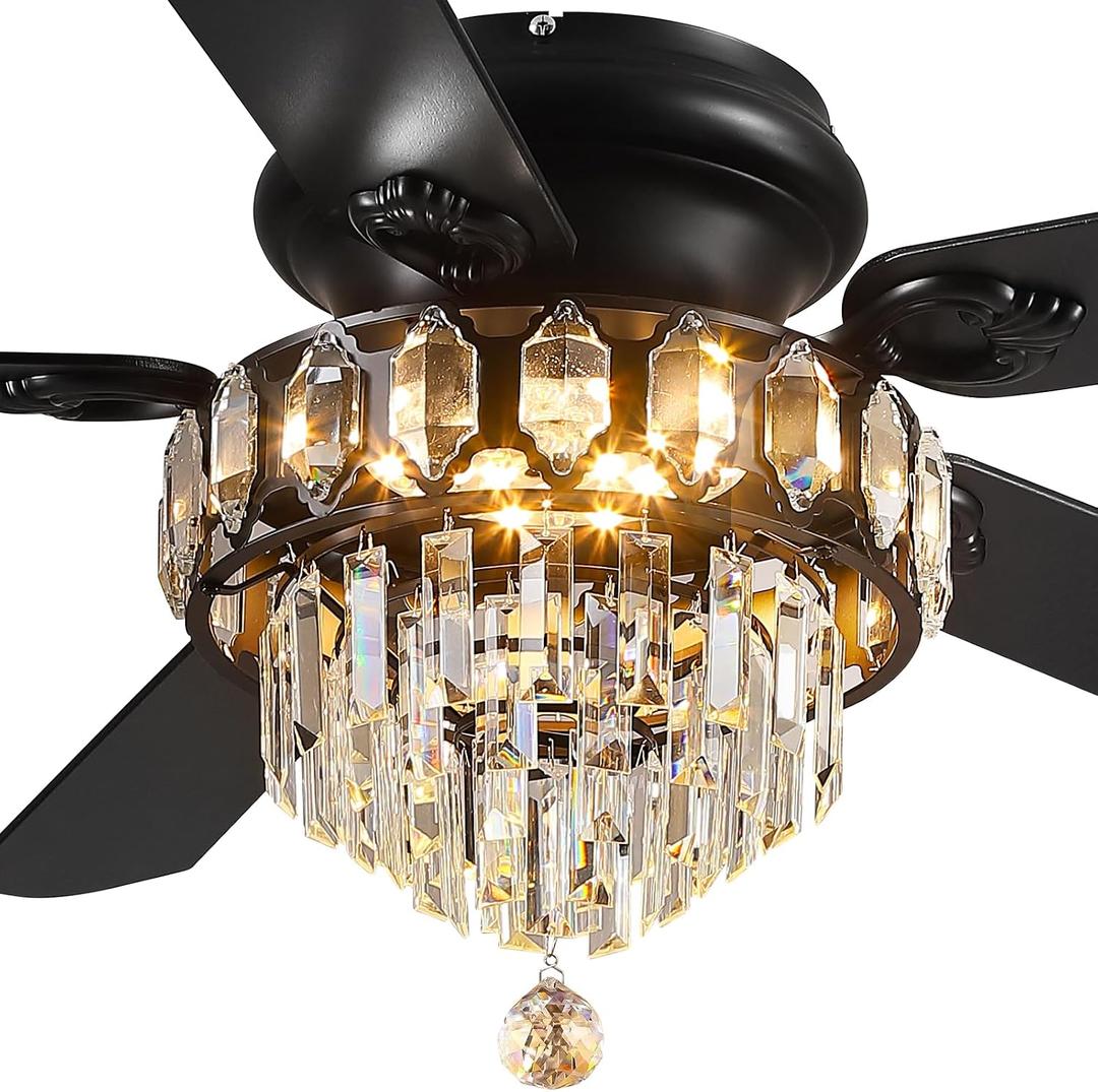 Asyko 52" Low Profile Crystal Ceiling Fans with LED Lights and Remote/APP