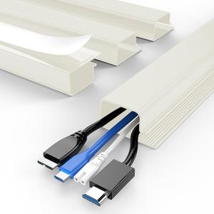 Delamu 62.8in Under Desk Cable Management, Safe Tidy Cable Management Under Desks for Home Office, 4 Pack Cord Organizer for Desk, Wire Organizer Kit, Beige