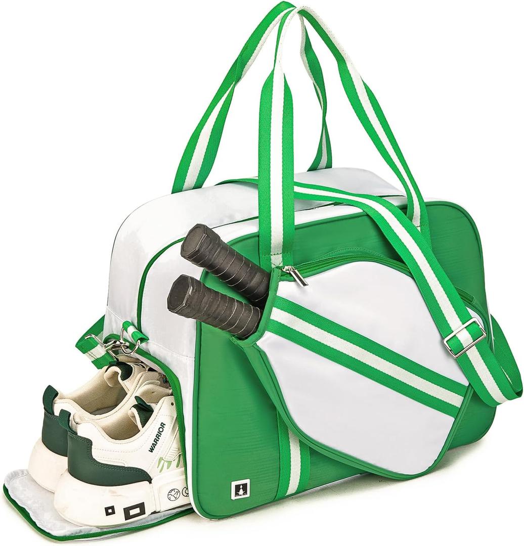 Buuvu Pickleball Bag With 2 Towels – Large Paddle Shoulder Tote With Zipper, Adjustable Strap Pocket | Unisex Sling Backpack For Travel & Gym | Durable Sports Paddle Bag Green