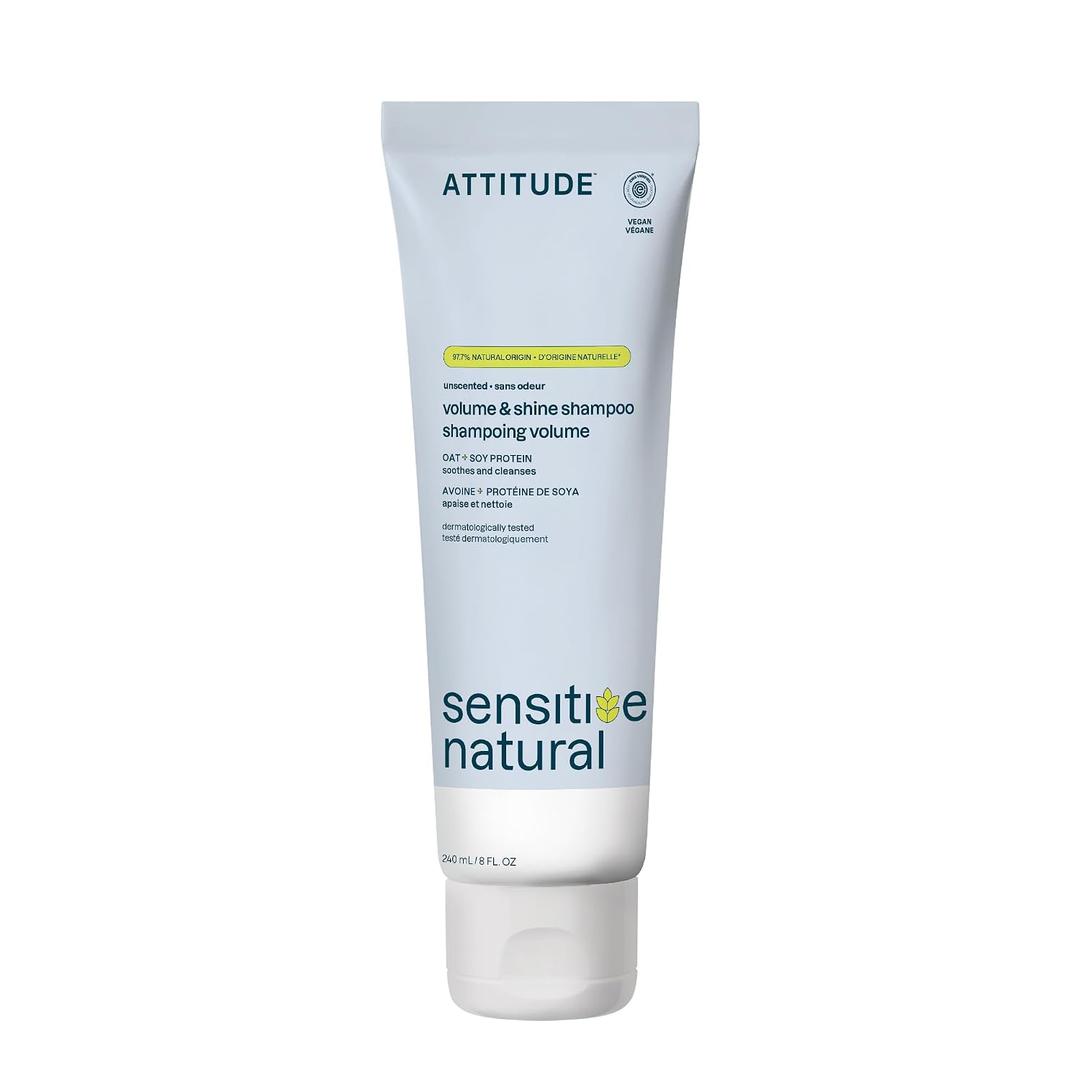 ATTITUDE Volume & Shine Hair Shampoo, EWG Verified, Extra Gentle, Enriched with Oatmeal, Naturally Derived Ingredients, Vegan, Plant Based, Unscented, 8 Fl Oz