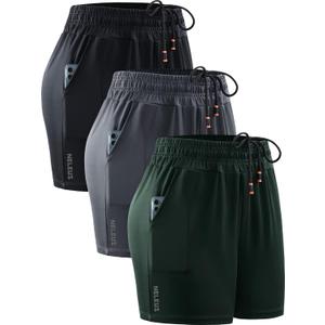 NELEUS Women's Lightweight Running Shorts Workout Athletic Short for Yoga with Pocket (XX-Large, 4" Inseam: Black/Grey/Blackish Green, 3 Pack)