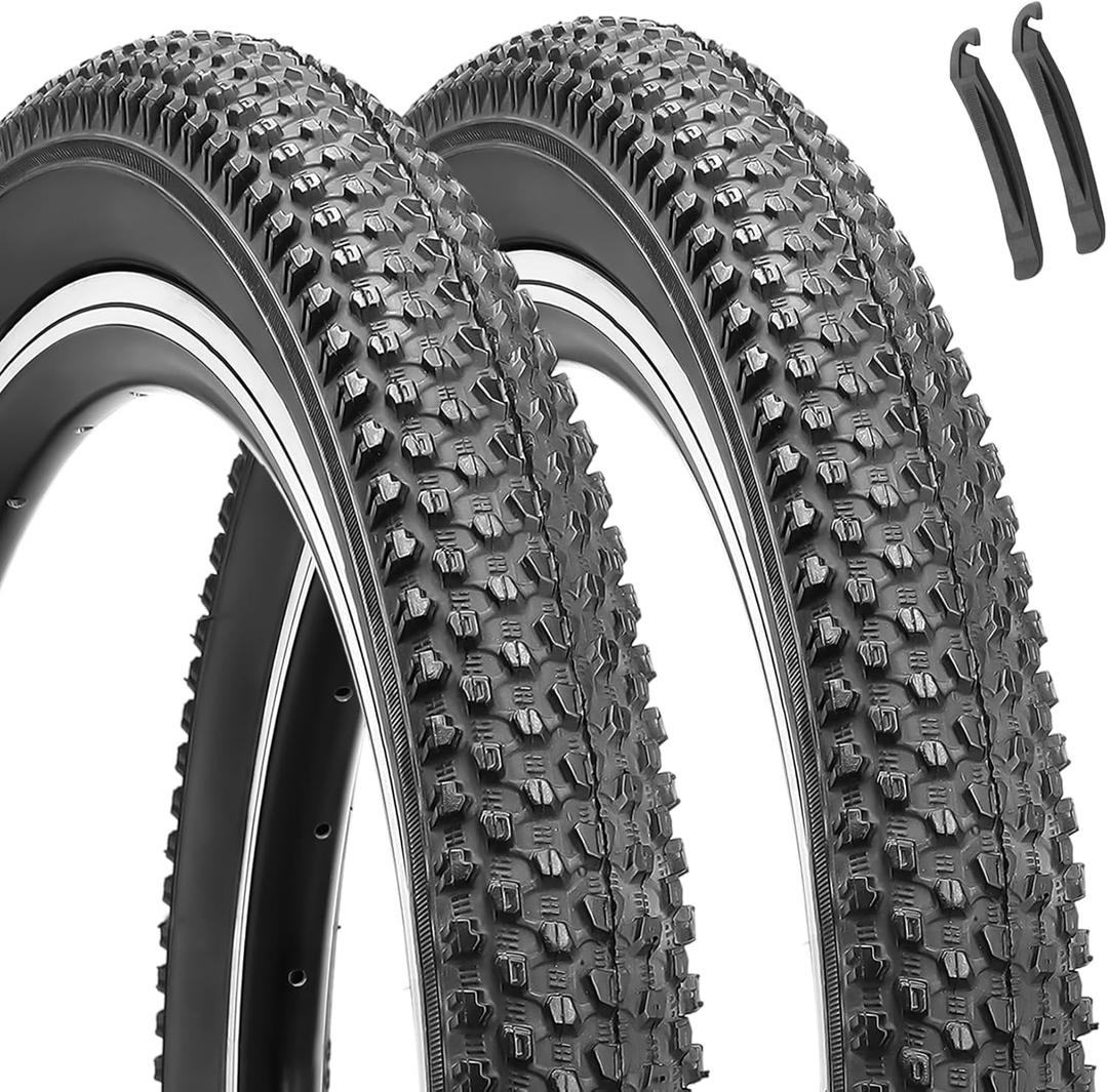 2-Pack 20-inch Mountain Bike Tires: Hycline 20x2.125 inch (57-406mm) Folding Replacement Puncture-Resistant Bicycle Tires with Pair Tire Levers for MTB Off-Road Bike