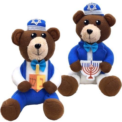 TURNMEON Hanukkah Decorations - 2 Pack Chanukah Plush Bear Doll Hold Menorah & Dreidel,Hanukkah Gnomes Home Indoor Holiday Party Decor Chanukah Ornaments Table Hanukkah Gifts Idea