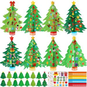 48 Set 3D Christmas Tree Crafts for Kids Make Your Own Christmas Tree 3D Crafts with Elk Gingerbread Man Candy Stickers DIY Xmas Tabletop Decor for Winter Holiday Party Favor Home Classroom Activities