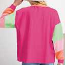 miduo Womens Long Sleeve Tops Color Block Stitching Casual Loose Fit Crew Neck Shirts Blouses (Pink, M)