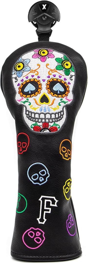 Montela Golf Club Covers,Colorful Skeleton Putter Cover Driver Covers Fairway Wood Headcover Hybrid Cover Leather Blade Putter Headcover Mallet for Brand
