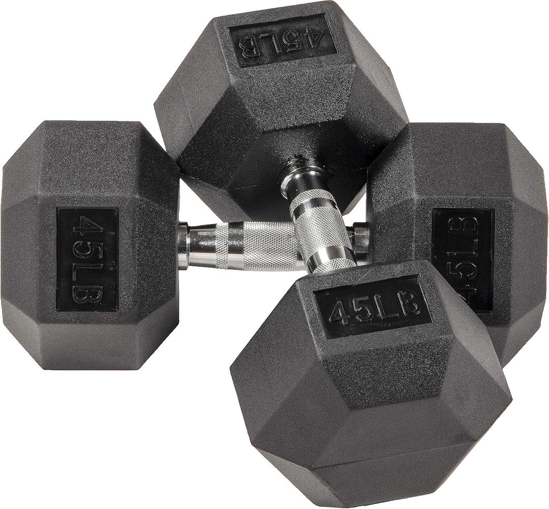 ubber Encased Hex Dumbbell Pair, 45 lb Non-Slip Handle Design for Secure & Comfortable Grip, Hand Weights for Strength Training, Fitness & Home Gym, Size: 45 lb, Pair