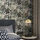 5 x Ismoon 16.1inx78.7in Wallpaper Peel and Stick Black Contact Paper Modern Removable Self-Adhesive Wallpaper Tropical Jungle Grey Leaf Floral Vinyl for Drawer Shelf