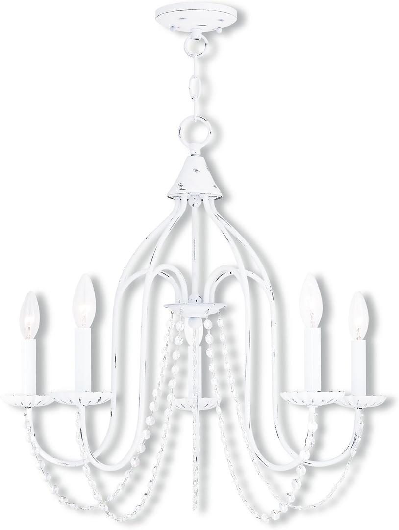 Livex Lighting 40795-60 Alessia Collection 5-Light Chandelier with Five Arms and Clear Crystal Trim, Antique White, 24"L x 24"W x 23"H