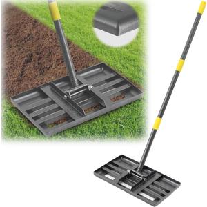 Lawn Leveling Rake, Heavy Duty 17"x10" Curved Ground Plate, 58" Long Handle Lawn Leveler Tool Landscape Rake for Compost Soil Dirt Sand Grass Peat Moss