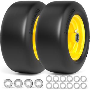 11x6.00-5 Lawn Mower Tires Flat Free, Zero Turn Mower Front Tires, 11x6-5 Solid Mower Wheel for Residential and Commercial, 3/4" and 5/8" Bearing, 6"- 8" Center Hub, 2Pack Yellow, 400Lbs