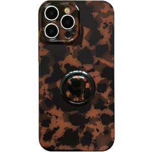 Compatible with iPhone 13 Pro Max Case with 360 Rotating Ring Stand - Cute Tortoise Shell Leopard Print Trendy Cover,Slim Fit Shockproof TPU,Non-Slip Grip & Kickstand for Women Girls (Brown Amber)