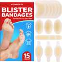 Komoko Blister Bandages for Feet (15 Count), Waterproof Hydrocolloid Blister Bandages, Ultra-Thin Adhesive Blister Pads, Blister Band Aid for Fingers, Toes, Forefoot, Heel Blister Prevention