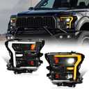 Archaic Headlights Assembly Compatible for Ford F150 2015-2017, Raptor 2017-2020, Projector Headlight with Sequential Turn Signal for F150 XL/XLT/LARIAT/KR/PLATINUM/LIMITED/RAPTOR, Plug&Play, Pair