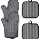 Oven Mitts and Pot Holders, Silicone Oven Gloves, 500 F Heat Resistant Oven Mitts Sets, Non-Slip Silicone Textured Grip, Darkgray (Darkgrey)