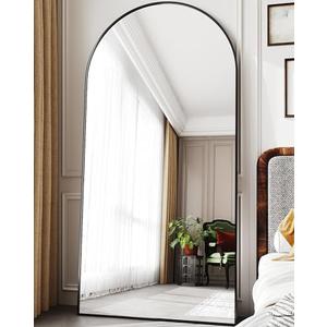 LadyNow Full Length Mirror, 76"x34" Arched Floor Mirror Freestanding, Floor Standing Full Body Mirror with Stand for Bedroom, Hanging Mounted for Living Room Cloakroom, Black