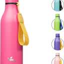Insulated Water Bottle with Strap,18 oz Double Wall Stainless Steel Vacuum Bottles Metal Water Flask, Pink