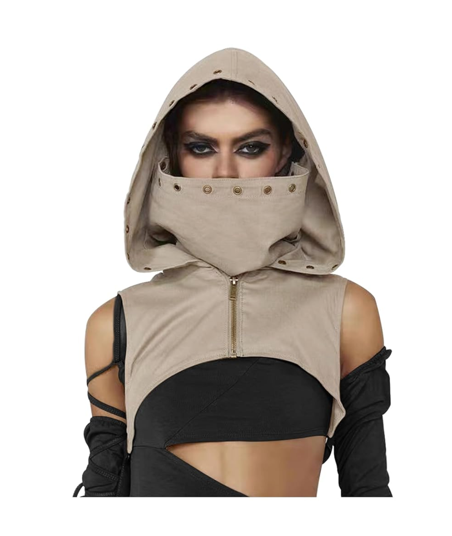 L'VOW Black Steampunk Rogue Cowl Hat Medieval Gothic Hooded Cape for Halloween Unisex Cosplay Costume Dress Up Daily Wear, One Size
