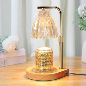 Candle Warmer Lamp with Timer, Electric Candle Lamp with 2 Bulbs Adjustable Height Dimmable Candle Lamp Warmer for Jar Candles Home Decor Present for Mom Christmas Mother's Day (Natural Wood 1)