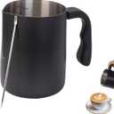 Milk Frothing Pitcher, 32OZ/1000ML Stainless Steel Coffee Frother Cup - Espresso Steaming Pitcher with Latte Art Pen for Barista-Style Coffee Making & Milk Frothing (Black)