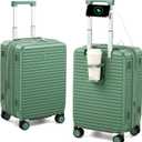 Hard Shell Suitcases Airline Approved 20 Inch Carry on Luggage, Expandable Travel Luggage with Cup Holder Charger Built in, Small Lightweight Suitcases with Wheels, Forest Green