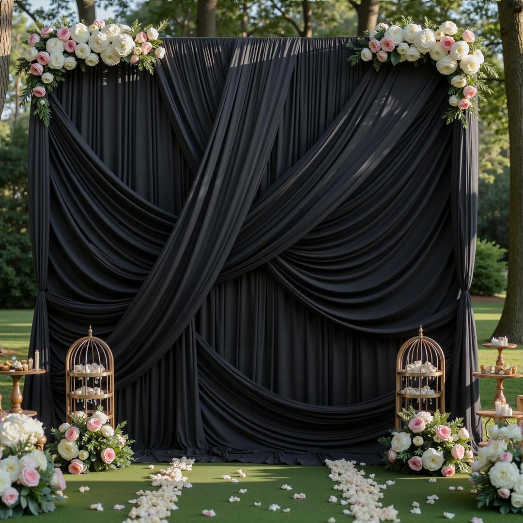 50ft12ft Black Backdrop Curtain for Wedding Parties, 10 Panels Wrinkle Free Polyester Photo Backdrop Drapes Back Drop Cloth for Birthday Photography Background