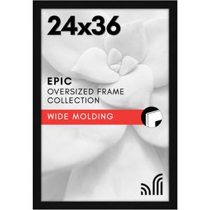 Americanflat 24x36 Poster Frame with Polished Plexiglass - Black Picture Frame - Wide Photo Frames Made of Engineered Wood for Vertical or Horizontal Wall Display - Epic Collection - Black