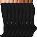Sooverki Copper Compression Socks for Men & Women 8 Pack 15-20mmHg - Knee High Stockings Best Support for Running Athletic (Large-X-Large, 02 Black)