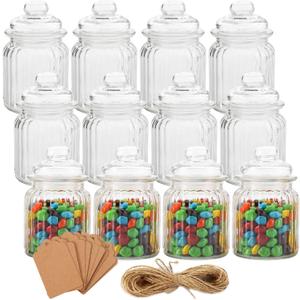 TOPZEA 12 Pack Glass Favor Jars with Airtight Lids, 8 oz Clear Glass Sugar Spice Containers Candy Apothecary Jar, Decorative Candle Holder Kitchen Food Storage Canisters for Coffee, Jam, Tea, Nuts
