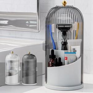 Toothbrush Holders with Sliding Lid for Bathroom Counter Organizer, Tooth Brush Toothpaste Holder for Bathroom Vanity Makeup Brushes Holder -Grey