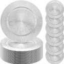 Tanlade 50 Pcs Charger Plates Bulk, 13 Inch Round Charger Plates Plastic Wedding Dinner Elegant Reusable for Table Setting Wedding Party Event Tabletop Setting Decor (Silver)