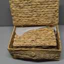 2PCS Wicker Storage Baskets with Lids Decorative Bohemian Handmade Rattan Boxes Natural Water Hyacinth Seagrass Paper Rope Woven Bins Shelf Container Memory Keepsake Photo Makeup Organizer (Set of 2 ( 1 Large 1 Small ))