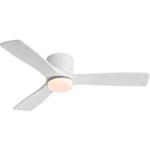 LEDLUX 48" Ceiling Fan with Light - Low Profile Flush Mount Ceiling Fan, Dimmable Light, 6-Speed DC Motor Remote Control, 3 Solid Wood, White, for Bedroom, Living Room, Porch