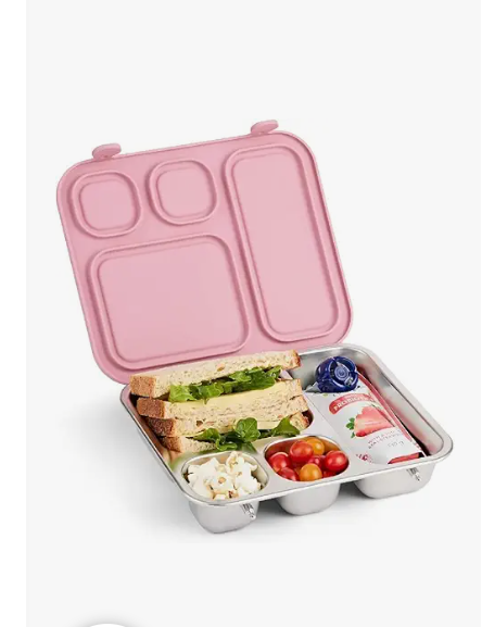 Elk and Friends Kids Stainless Steel Bento Box with Silicone Lid | Leakproof | Toddler Lunch Container | 4 Compartments | Dishwasher Safe