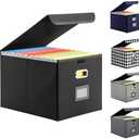 Hleelomi File Organizer Box, Linen Filing Organizer with Lid, Large Desktop File Boxes, Black