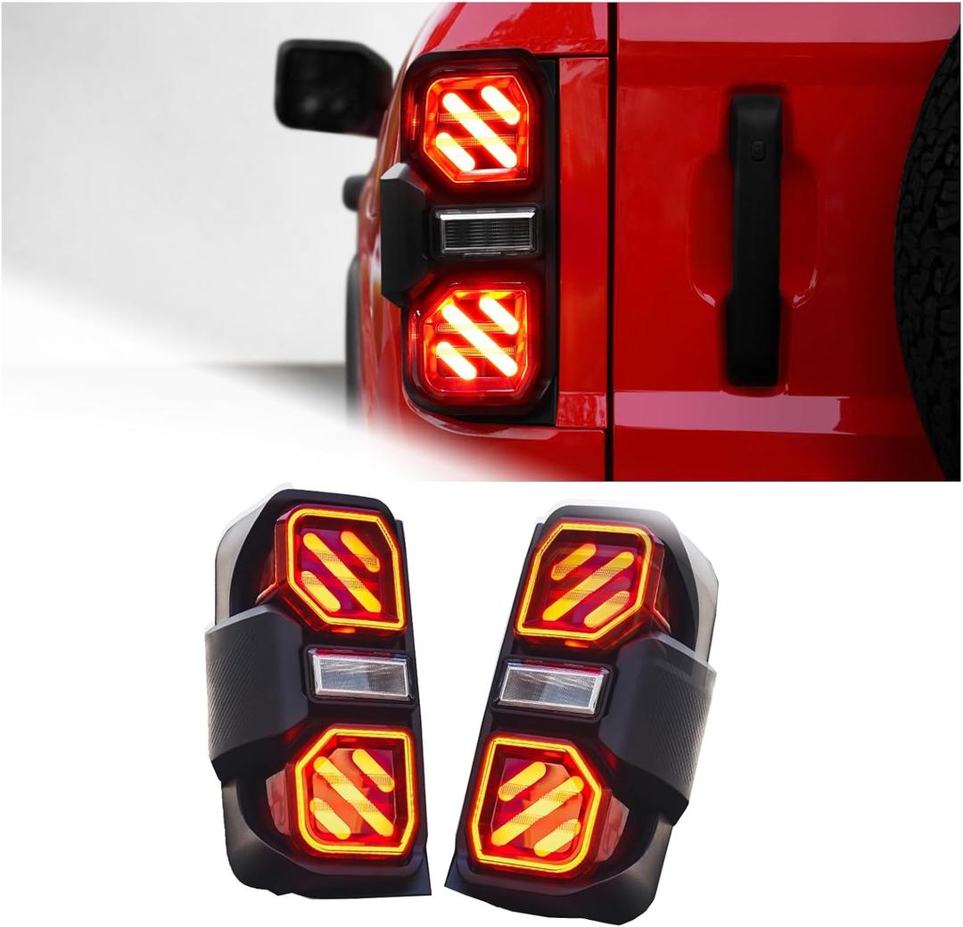 LED taillights for Ford Bronco 2021-2026 2/4 Door, Red lens taillight assemblies, Taillights Replacement with Plug & Play Design (B)