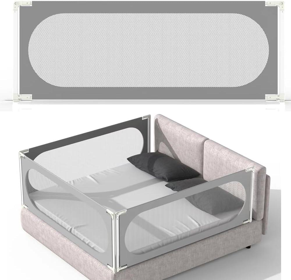 Baby Bed Rail with Safety Y-Strap Extra Long Twin Full Queen King Size Infants Toddlers Guardrail with Reinforce Anchor (Grey, 78 inch)