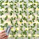 JACKYLED 84Ft 12 Pack Artificial Ivy Garland Fake Plants, Ivy Vines Leaves with CE Certified 80 LED String Lights, Hanging Ivy Lights for Bedroom Garden Party Wall Room Decor (Green)