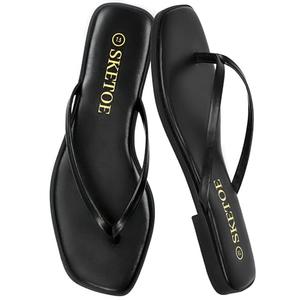 SKETOE Flip Flops for Women Square Toe Flat Sandals for Women Comfortable Thong Sandals Vegan Leather Flip Flops Lightweight Summer Beach Sandals Dressy Vacation Essentials Slides, Black, 8 SKETOE Flip Flops for Women Square Toe Flat Sandals for Women Comfortable Thong Sandals Vegan Leather Flip Flops Lightweight Summer Beach Sandals Dressy Vacation Essentials Slides, Black, 8